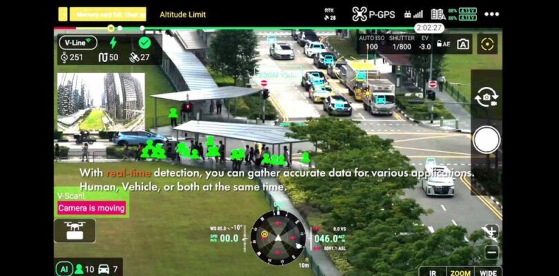 Nueva aplicación de dron combina funciones de vigilancia con tecnología avanzada de seguimiento de objetos.